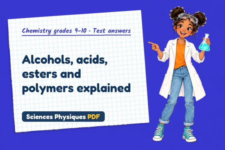 Alcohols and carboxylic acids test answers and mark scheme for GCSE chemistry (free PDF download)