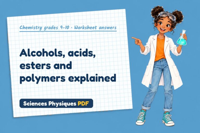 Alcohols and carboxylic acids worksheet answers for GCSE chemistry (free PDF download)
