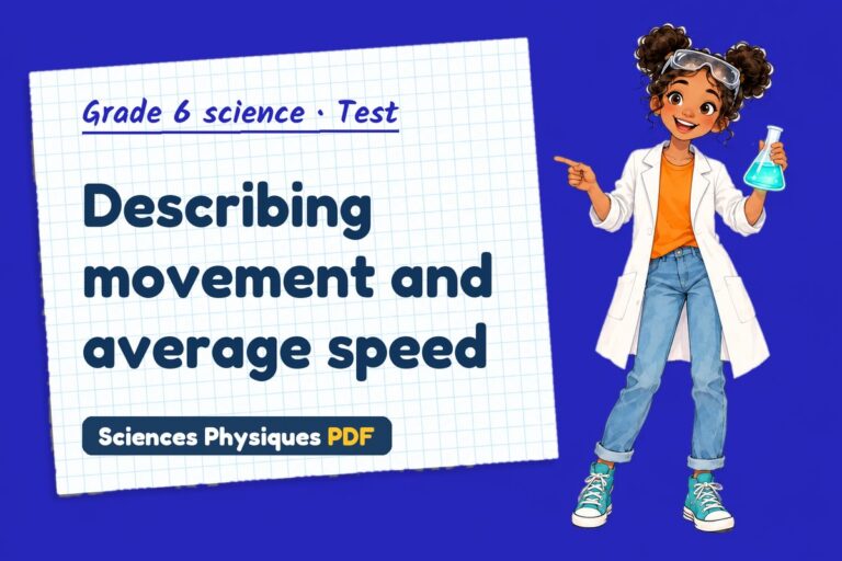 Average speed test with answers for grade 6 science (free PDF download)