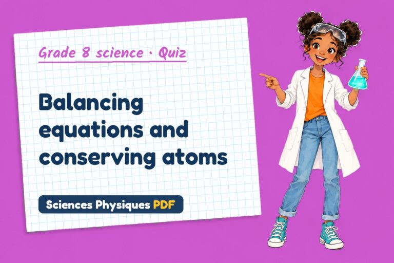 Balancing equations quiz for grade 8 science: 10 questions with answers
