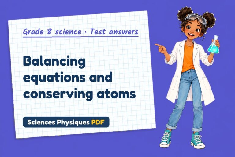 Balancing equations test answers and mark scheme for grade 8 science (free PDF download)