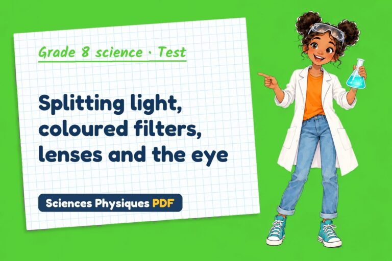 Colour and lenses test with answers for grade 8 science (free PDF download)