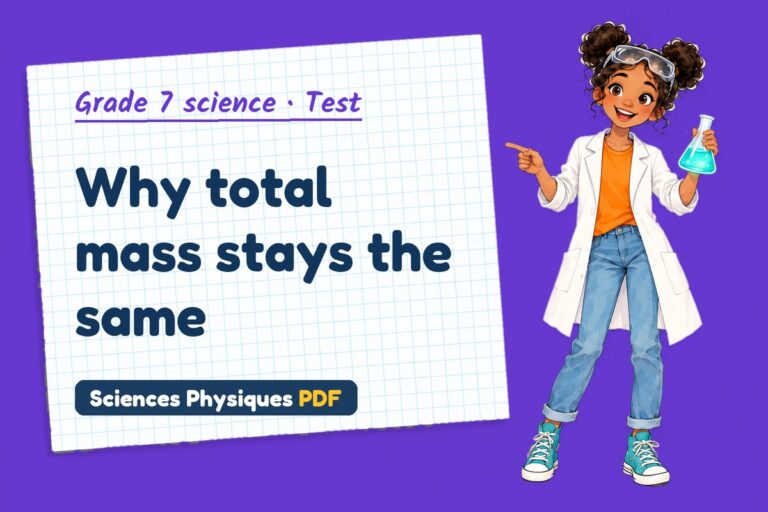 Conservation of mass test with answers for grade 7 science (free PDF download)