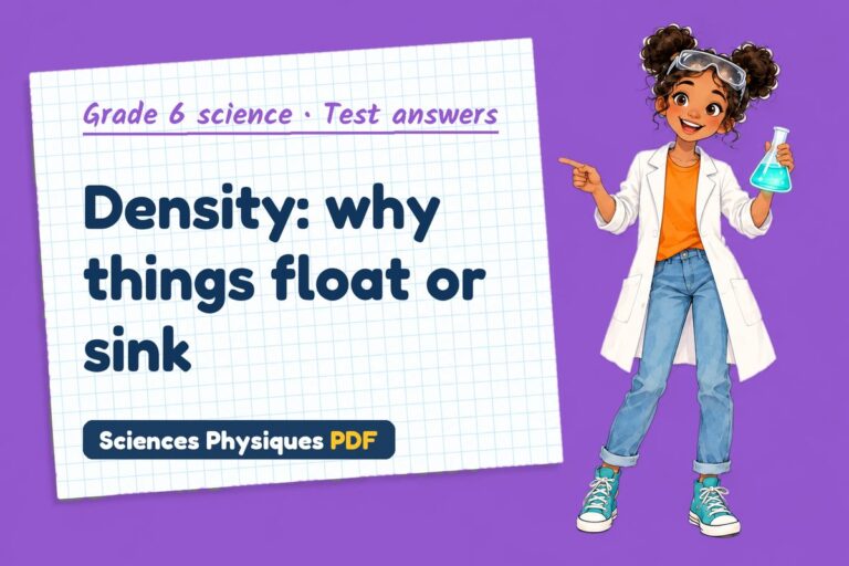 Density test answers and mark scheme for grade 6 science (free PDF download)