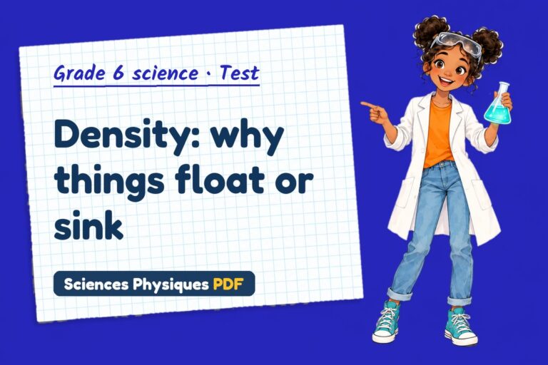Density test with answers for grade 6 science (free PDF download)
