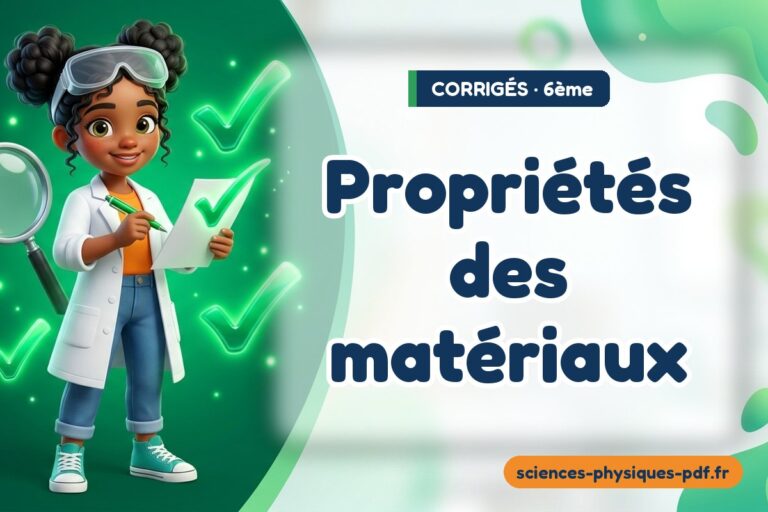 Propriétés des matériaux : corrigé des exercices de sciences physiques 6e – PDF gratuit à télécharger et imprimer