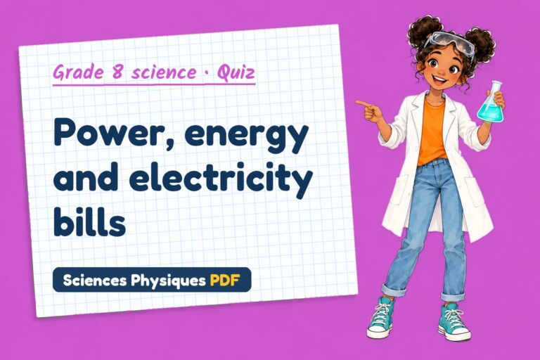 Electrical power quiz for grade 8 science: 10 questions with answers
