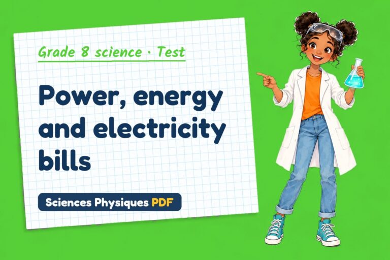 Electrical power test with answers for grade 8 science (free PDF download)