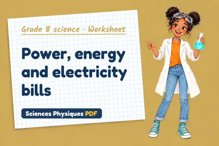 Electrical power worksheet with answers for grade 8 science (free PDF download)