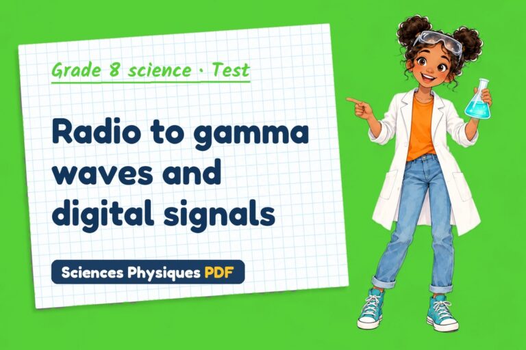 Electromagnetic spectrum test with answers for grade 8 science (free PDF download)