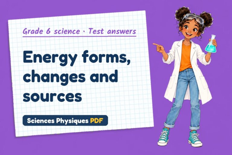 Forms of energy test answers and mark scheme for grade 6 science (free PDF download)