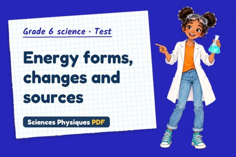 Forms of energy test with answers for grade 6 science (free PDF download)