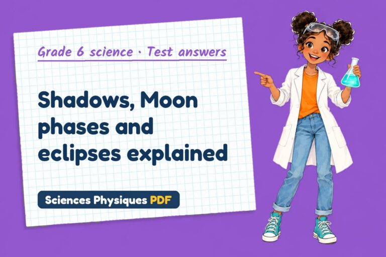 Moon phases test answers and mark scheme for grade 6 science (free PDF download)