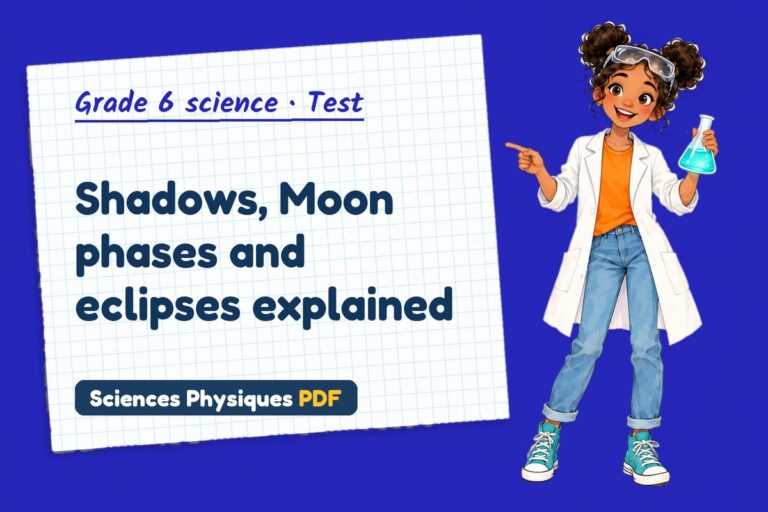 Moon phases test with answers for grade 6 science (free PDF download)