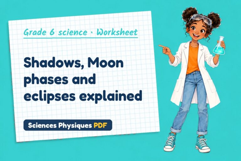 Moon phases worksheet with answers for grade 6 science (free PDF download)