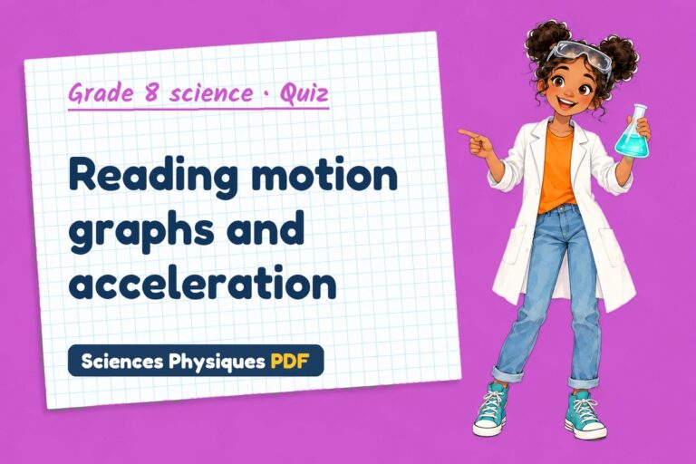 Motion graphs quiz for grade 8 science: 10 questions with answers