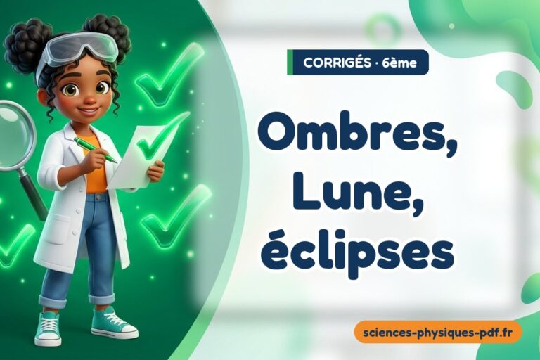 Ombres, Lune, éclipses : corrigé des exercices de sciences physiques 6e – PDF gratuit à télécharger et imprimer