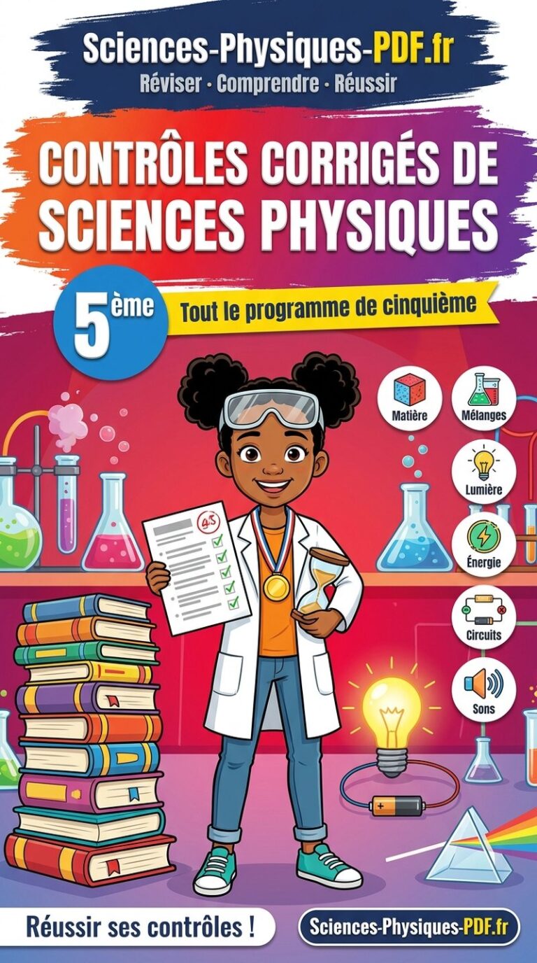 Contrôles corrigés de sciences physiques 5ème : livre PDF de 77 pages