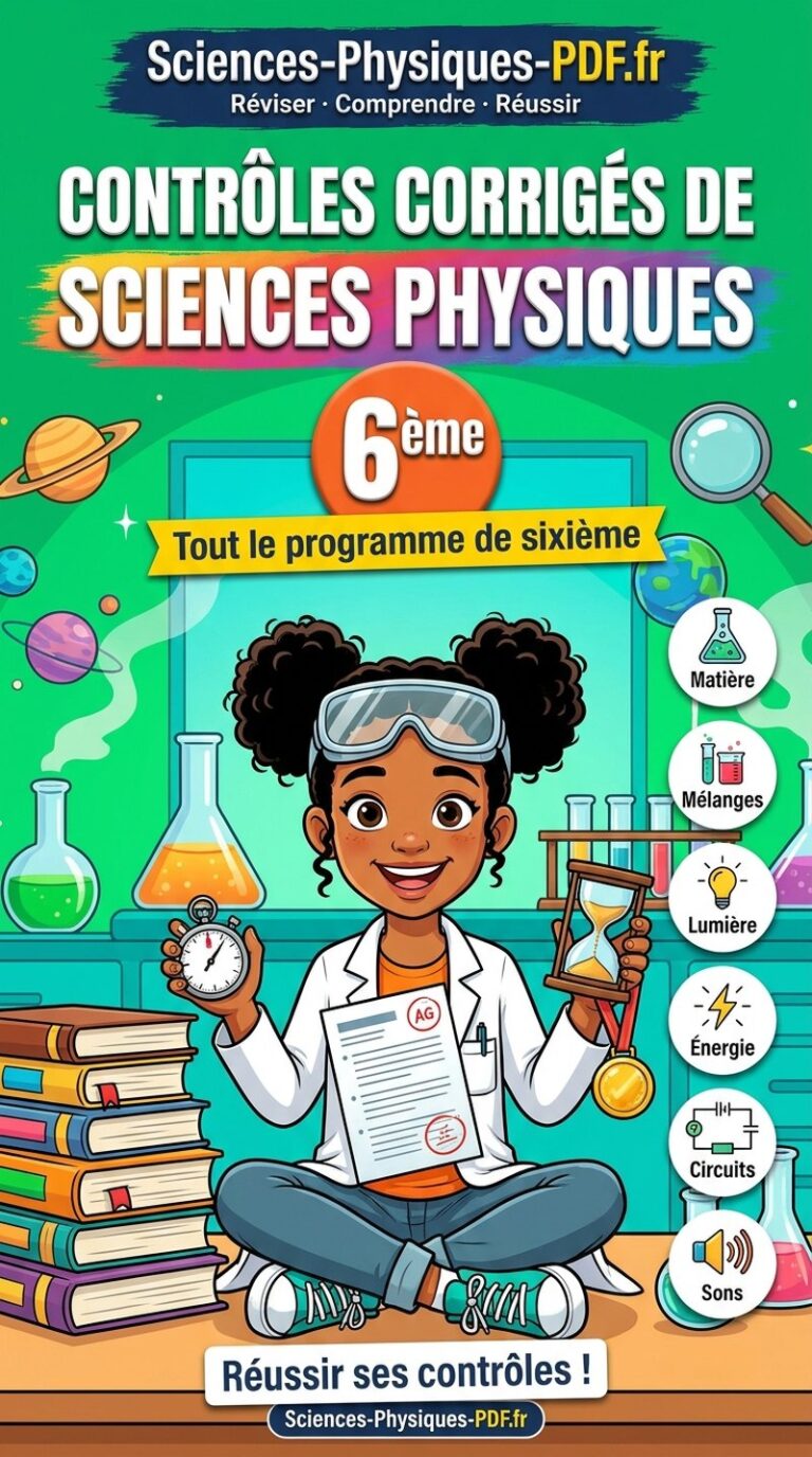 Contrôles corrigés de sciences physiques 6ème : livre PDF de 76 pages