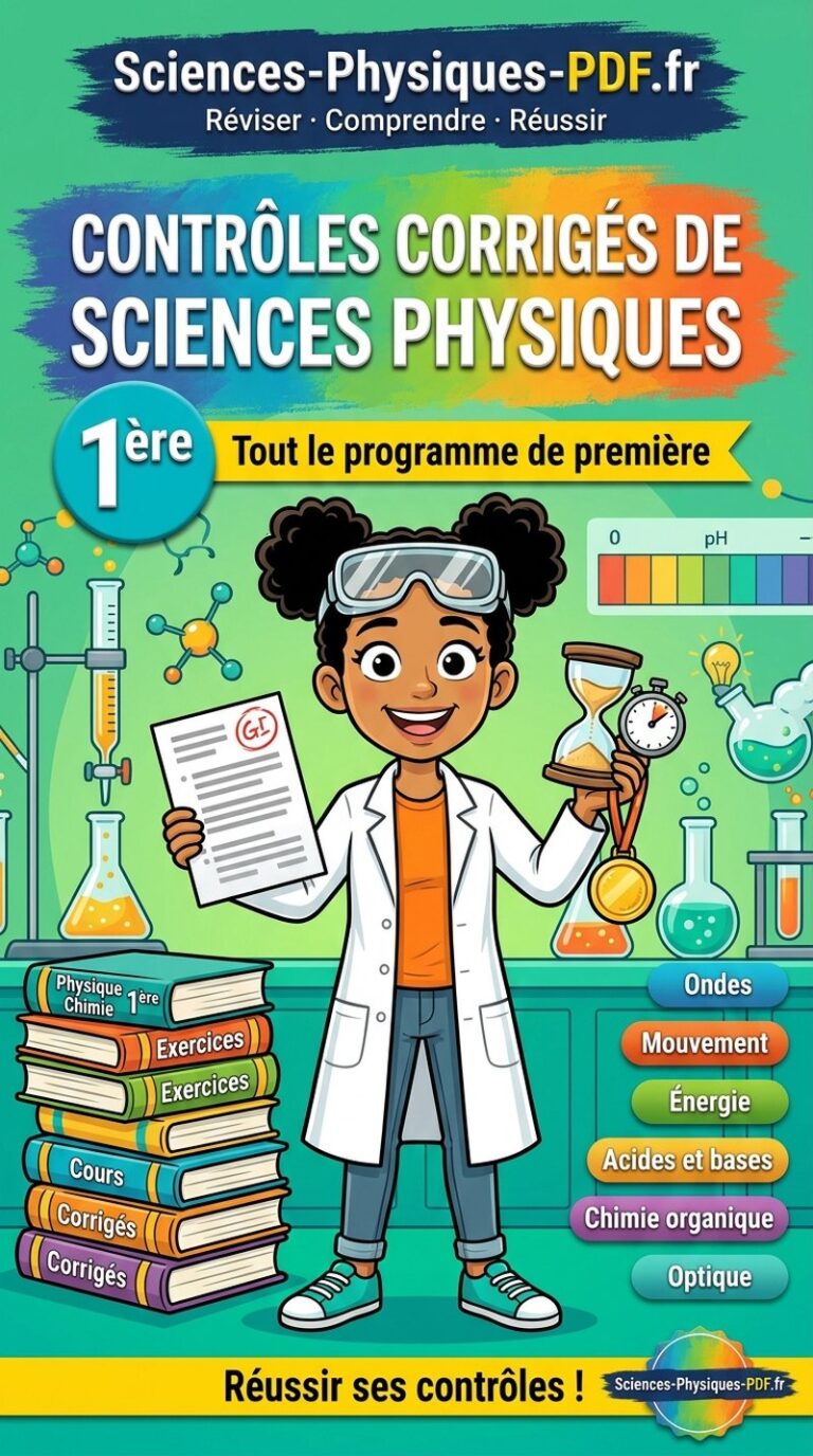 Contrôles corrigés de sciences physiques 1ère : livre PDF de 76 pages
