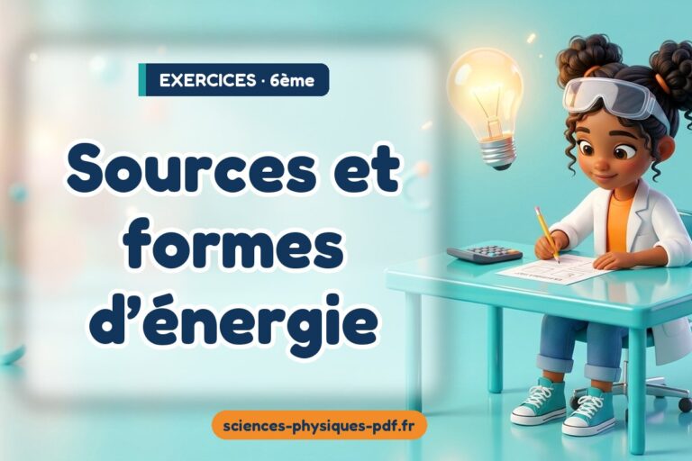 Sources et formes d’énergie : exercices de sciences physiques en 6e – PDF gratuit à télécharger et imprimer