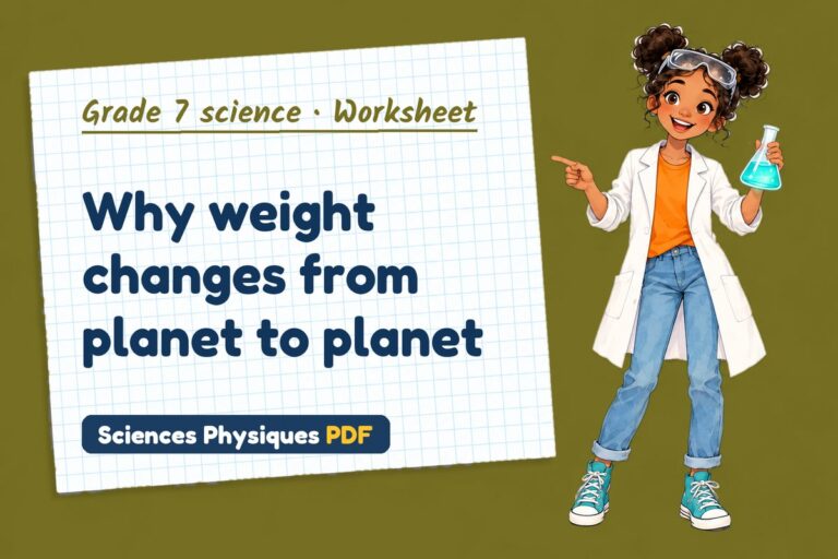 Weight and mass worksheet with answers for grade 7 science (free PDF download)