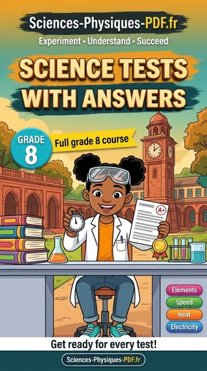 Book cover: grade 8 science tests with mark schemes