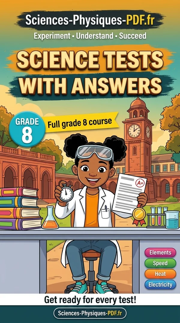 Book cover: grade 8 science tests with mark schemes