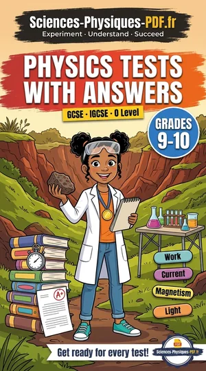 Cover: physics grades 9-10 tests with mark schemes in PDF