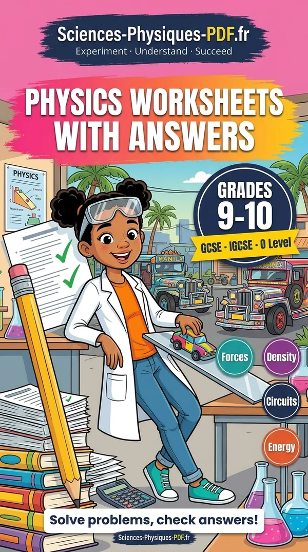 Book cover: physics grades 9-10 worksheets with answers