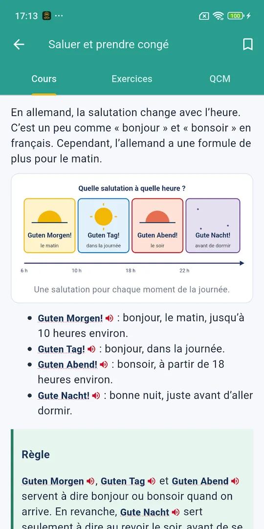 Screenshot of the Apprendre l'allemand German revision app on a phone (2)