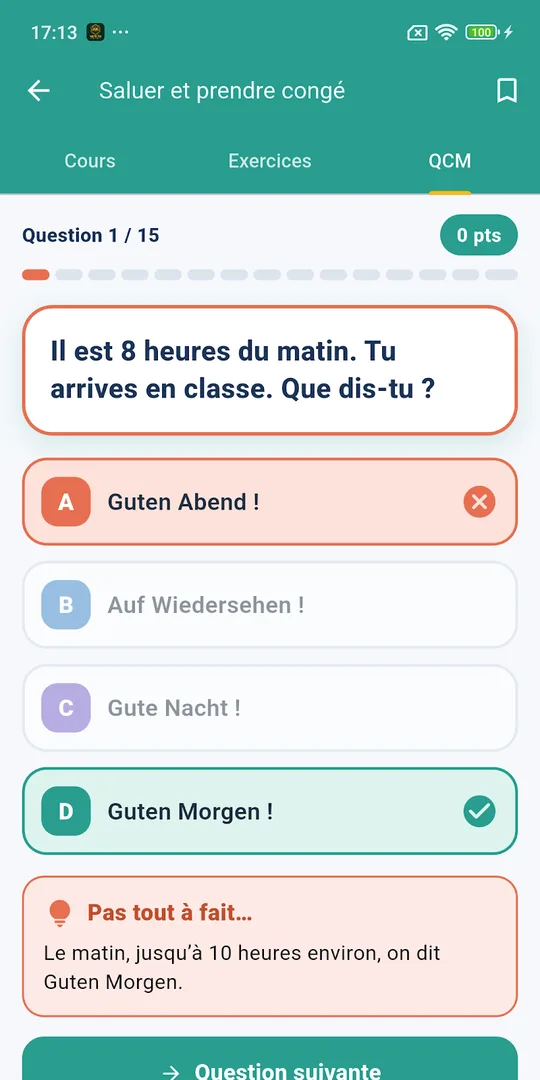 Screenshot of the Apprendre l'allemand German revision app on a phone (4)