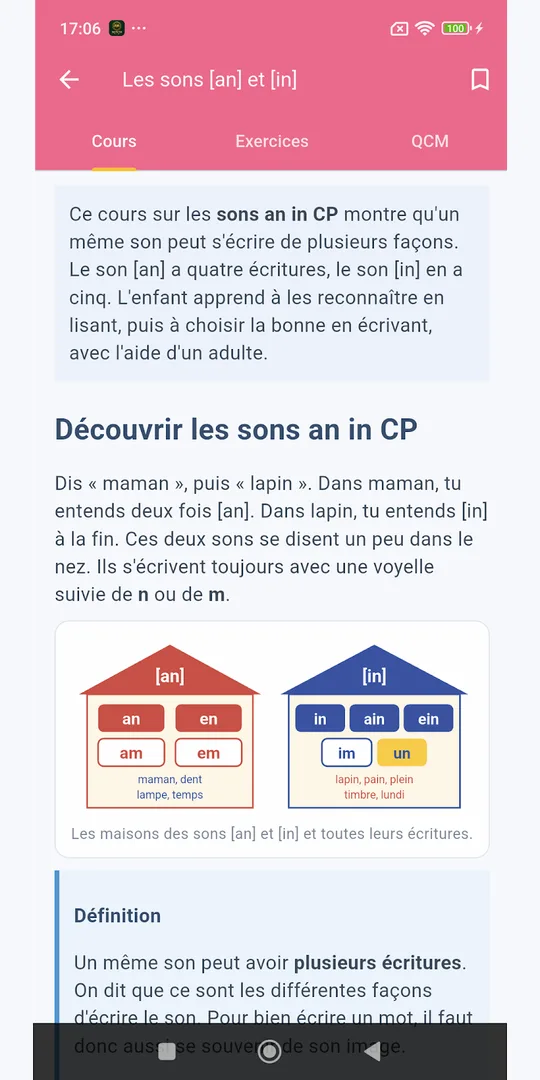 Screenshot of the Apprendre le français learn French app on a phone (2)