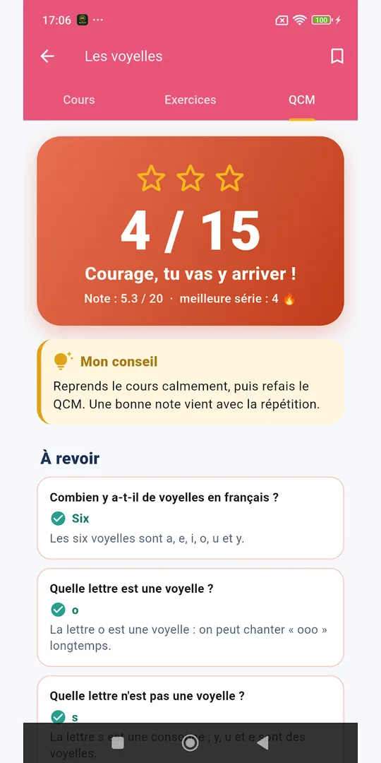 Screenshot of the Apprendre le français learn French app on a phone (3)