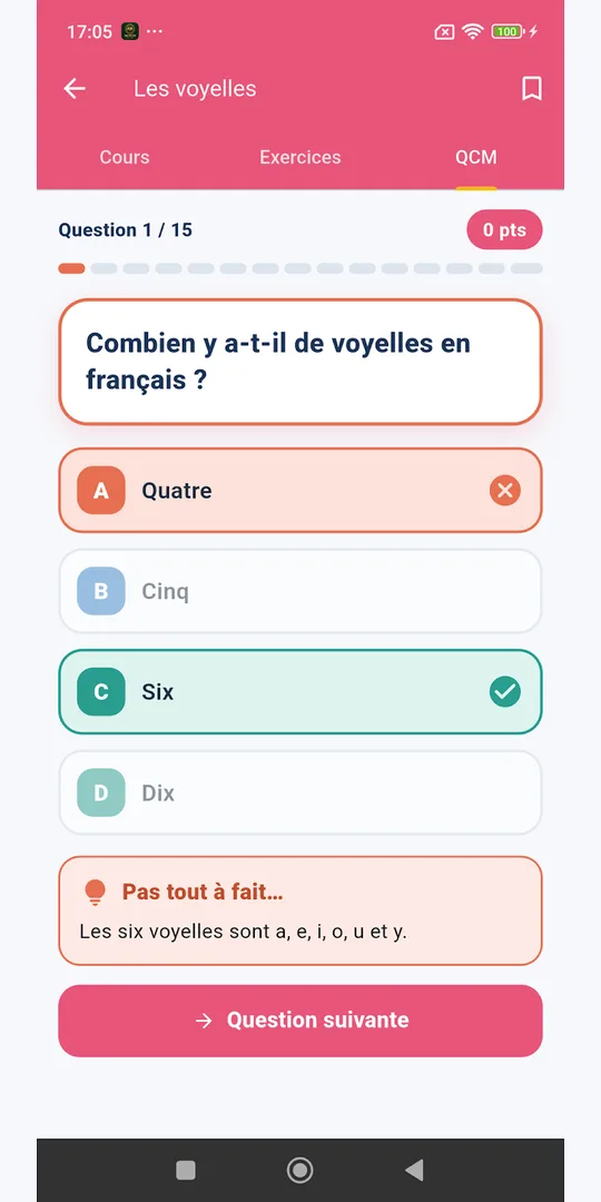 Screenshot of the Apprendre le français learn French app on a phone (5)