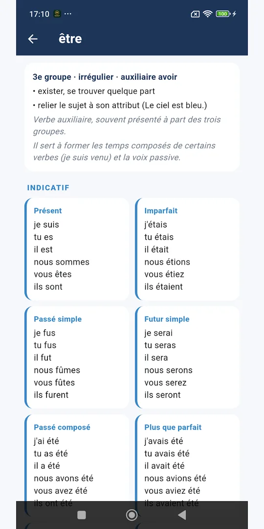 Screenshot of the Apprendre le français learn French app on a phone (6)