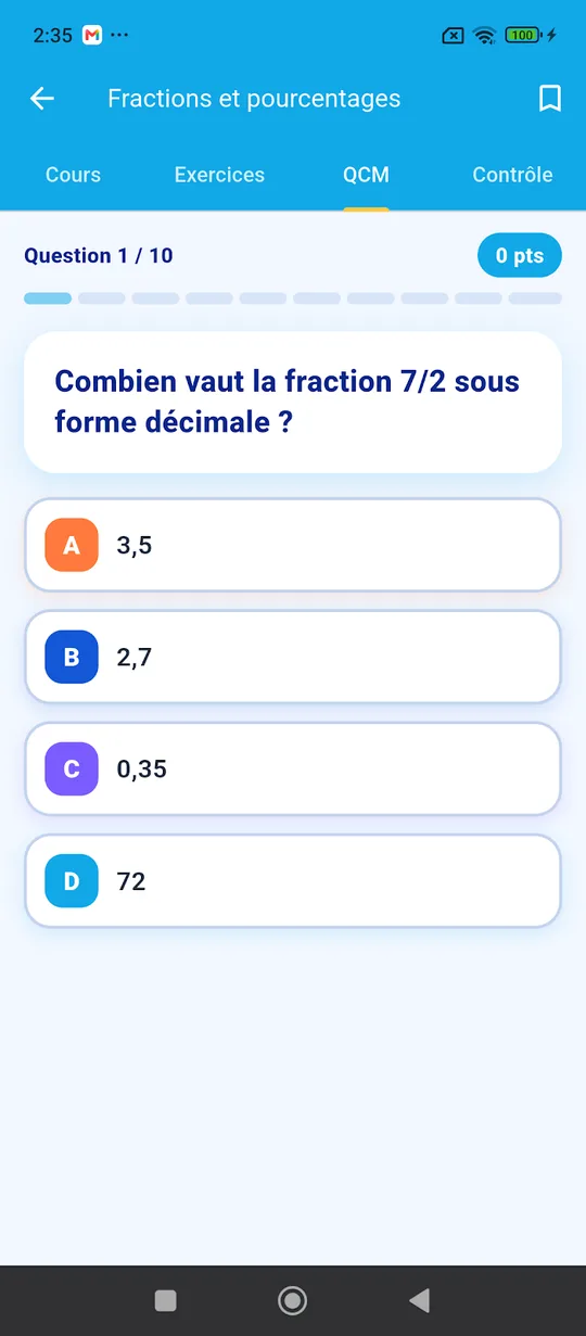 Screenshot of the Maths Facile app with the Mathbot robot (2)