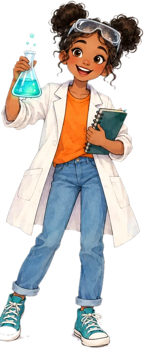 The Sciences Physiques PDF mascot, a young scientist holding a glowing conical flask