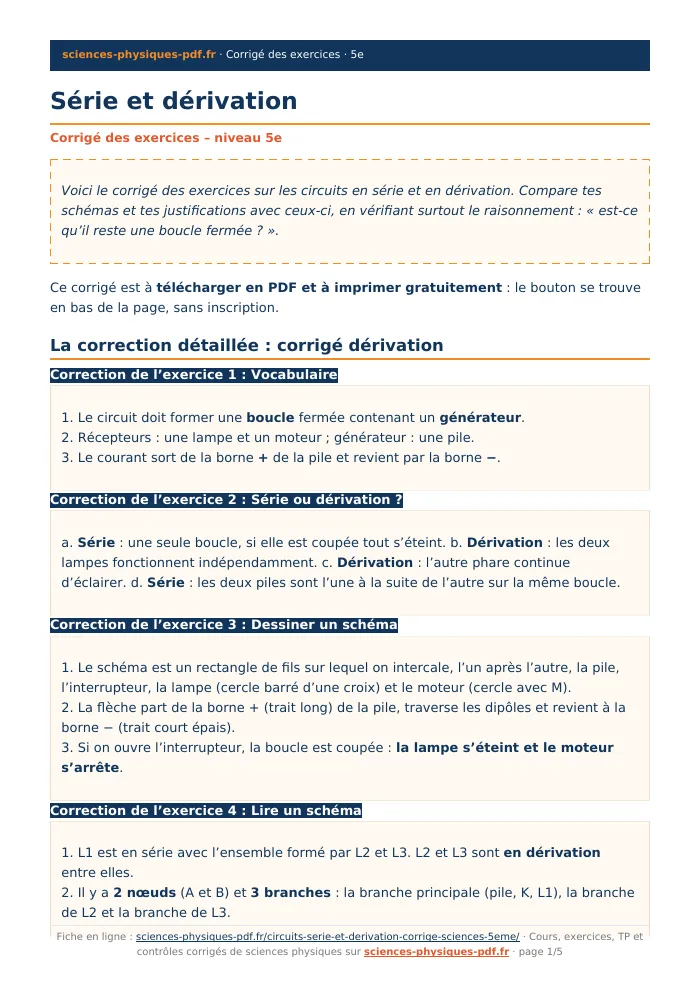 Fiche PDF : Série et dérivation (5e)