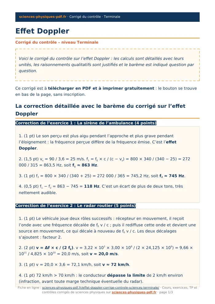 Fiche PDF : Effet Doppler (Terminale)