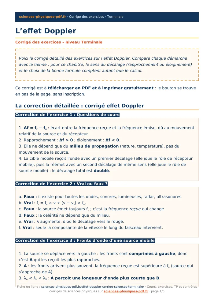 Fiche PDF : L’effet Doppler (Terminale)