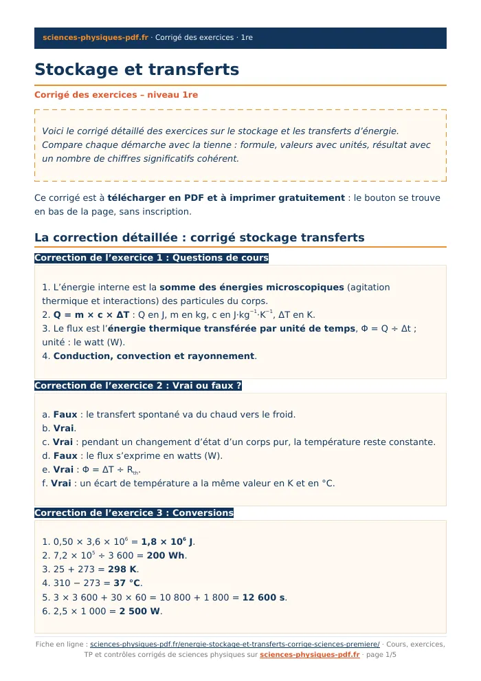 Fiche PDF : Stockage et transferts (1re)
