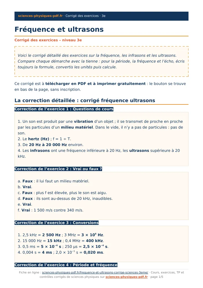 Fiche PDF : Fréquence et ultrasons (3e)