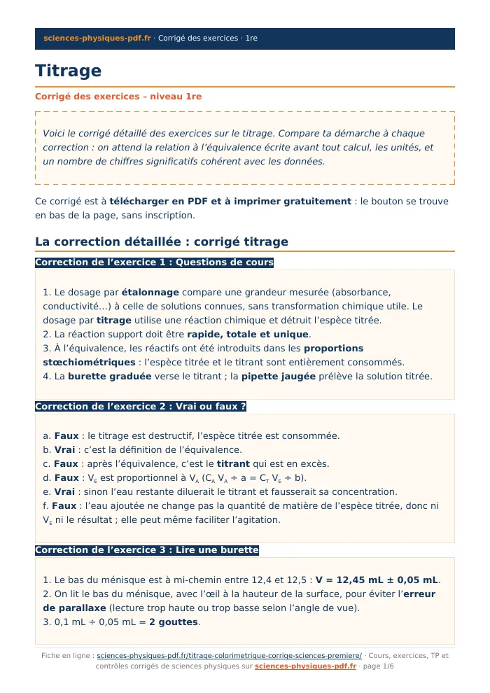 Fiche PDF : Titrage (1re)